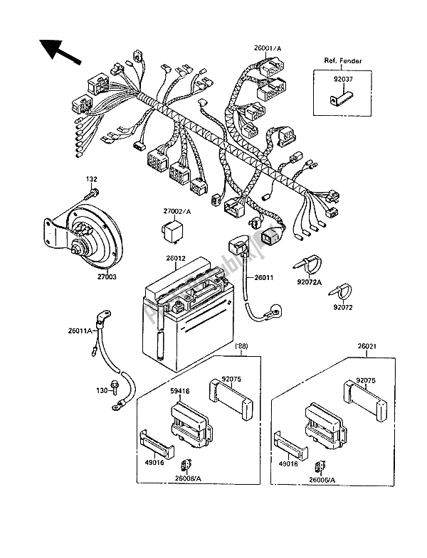 Tutte le parti per il Equipaggiamento Elettrico Del Telaio del Kawasaki EL 250 1988