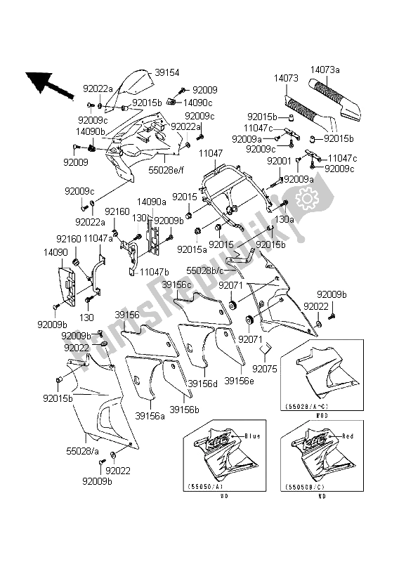 Tutte le parti per il Cuffia del Kawasaki KLE 500 1999