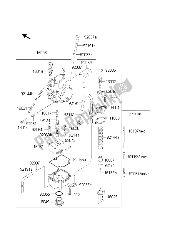 Tutte le parti per il Carburatore del Kawasaki KX 85 LW 2002