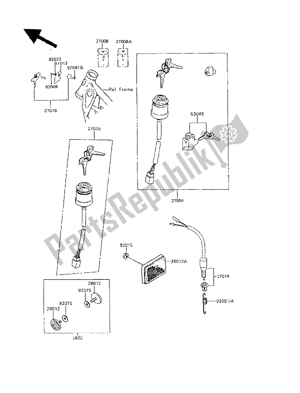 All parts for the Ignition Switch of the Kawasaki KE 100 1987