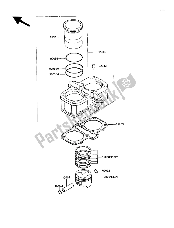 Tutte le parti per il Cilindro E Pistone del Kawasaki LTD 450 1989