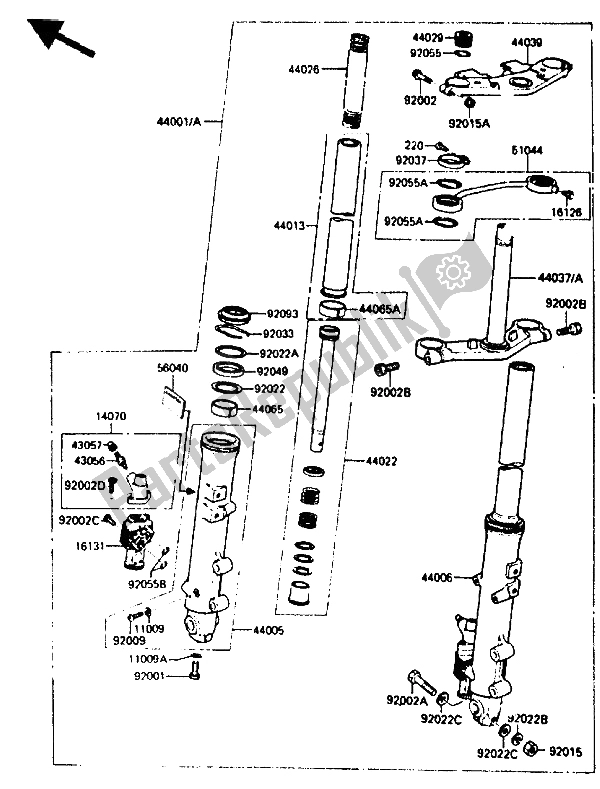 Alle onderdelen voor de Voorvork van de Kawasaki GPZ 750 1987