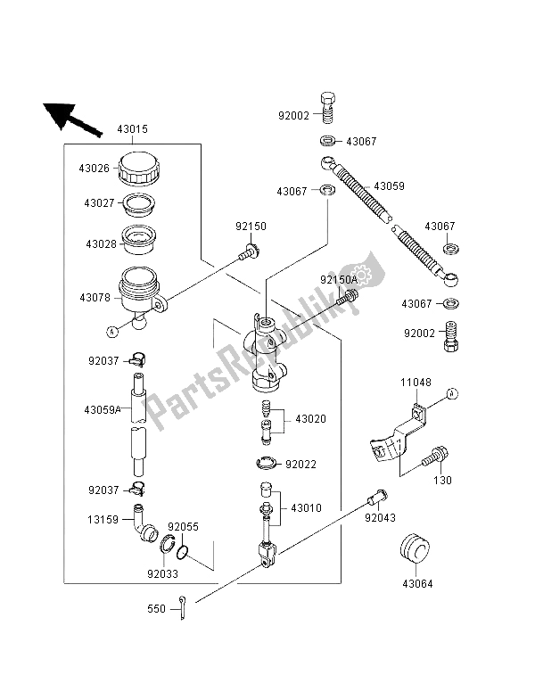 Tutte le parti per il Pompa Freno Posteriore del Kawasaki GPZ 500S UK 1998