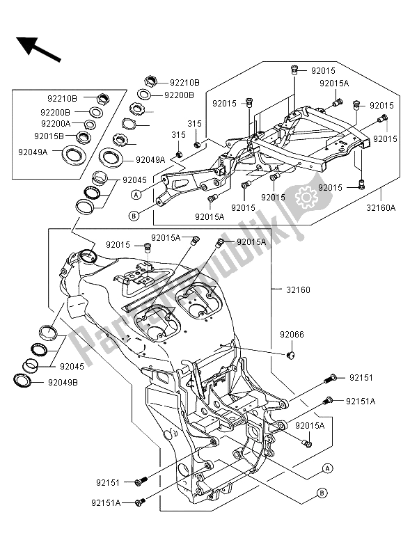 All parts for the Frame of the Kawasaki Ninja ZX 12R 1200 2002