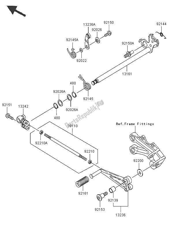 All parts for the Gear Change Mechanism of the Kawasaki Ninja ZX 10R 1000 2005