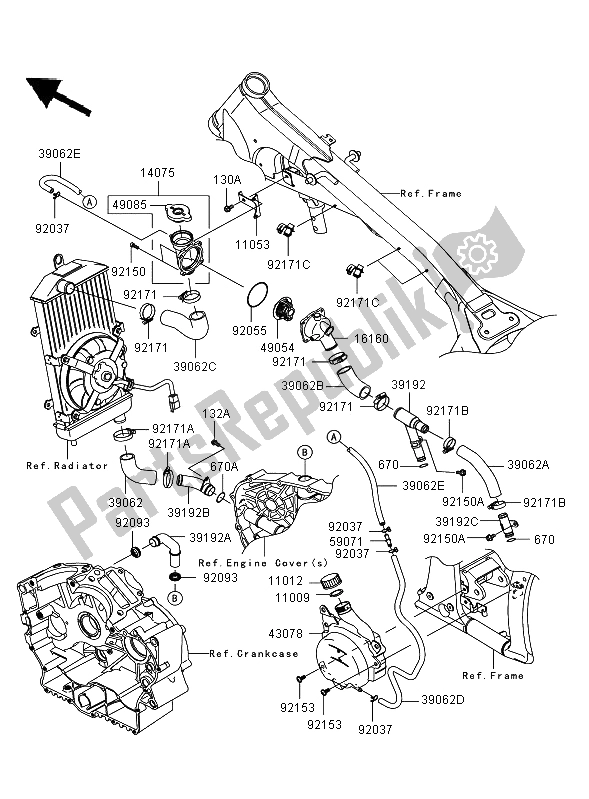 Alle onderdelen voor de Waterpijp van de Kawasaki VN 900 Classic 2006
