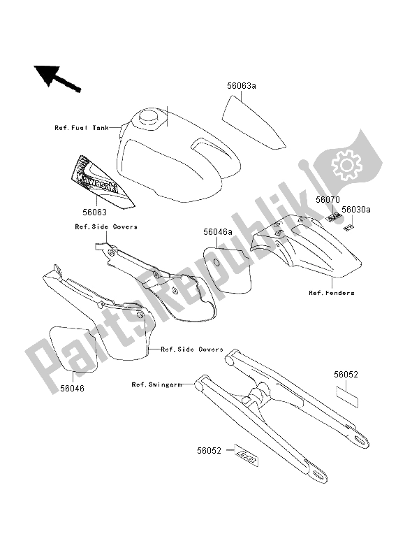 All parts for the Labels of the Kawasaki KX 60 2001