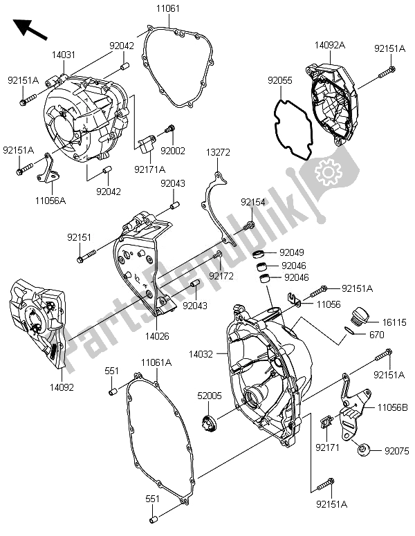 Tutte le parti per il Coperchio (i) Del Motore del Kawasaki ZX 1000 SX ABS 2014