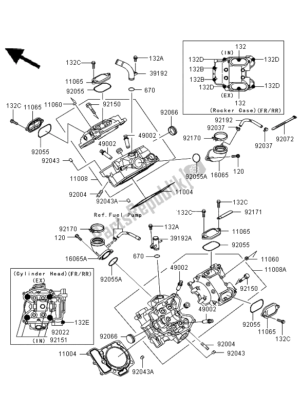 All parts for the Cylinder Head of the Kawasaki KVF 650 4X4 2006