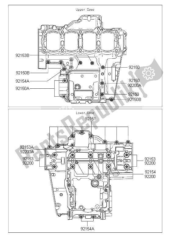 Tutte le parti per il Modello Del Bullone Del Basamento del Kawasaki Z 1000 SX 2016