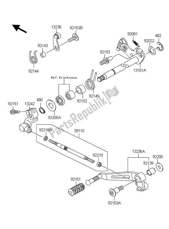 All parts for the Gear Change Mechanism of the Kawasaki Z 1000 ABS 2012