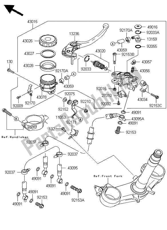 All parts for the Front Master Cylinder of the Kawasaki Ninja ZX 6R 600 2008