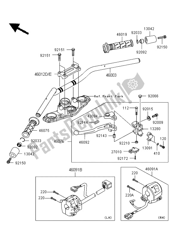 All parts for the Handlebar of the Kawasaki ER 6F 650 2008