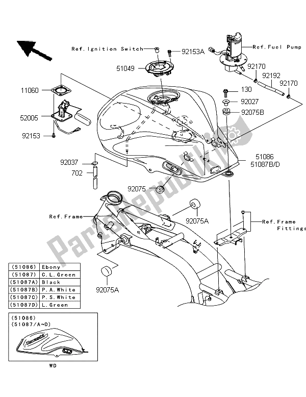 Tutte le parti per il Serbatoio Di Carburante del Kawasaki Z 750 ABS 2011