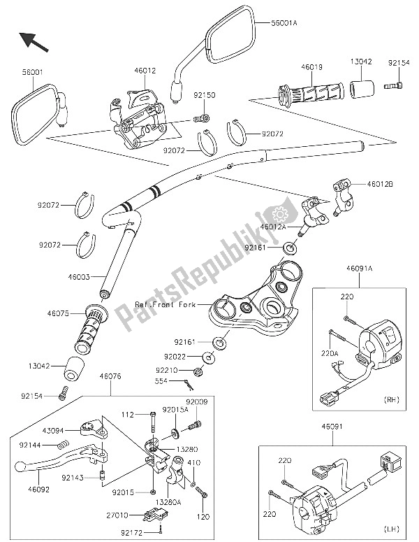 All parts for the Handlebar of the Kawasaki Vulcan S ABS 650 2016