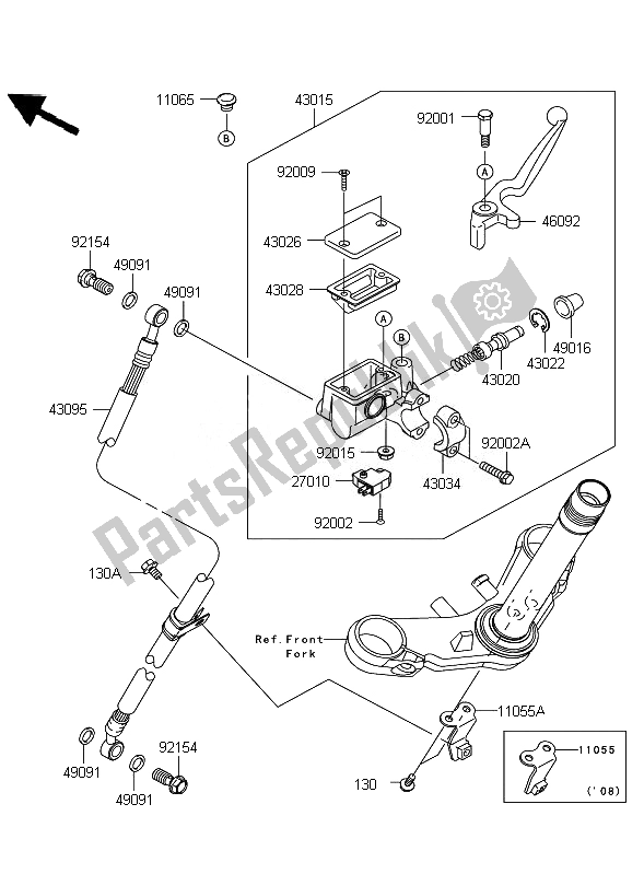 All parts for the Front Master Cylinder of the Kawasaki Ninja 250R 2010