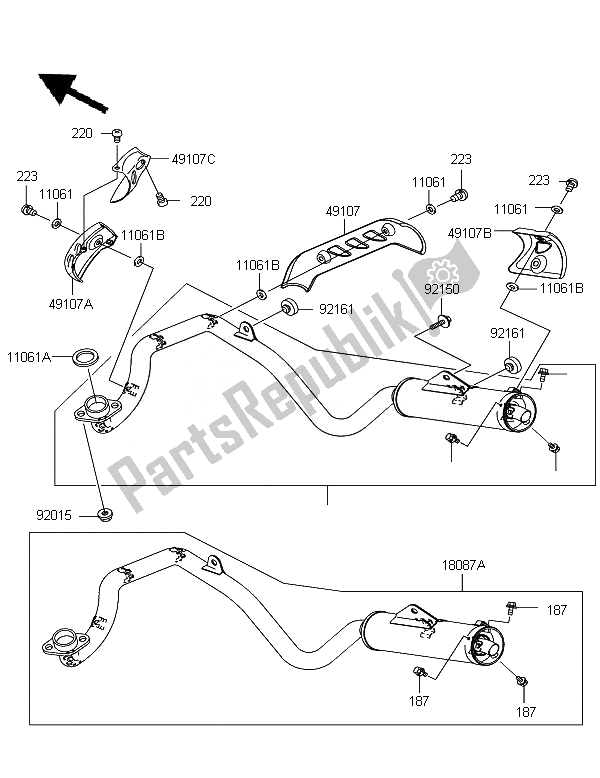 Alle onderdelen voor de Geluiddemper van de Kawasaki KLX 110 2007