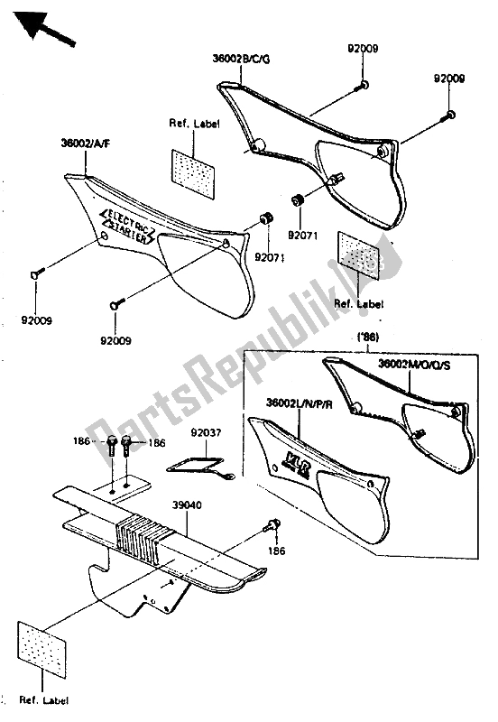 All parts for the Side Cover & Chain Case of the Kawasaki KLR 600 1985