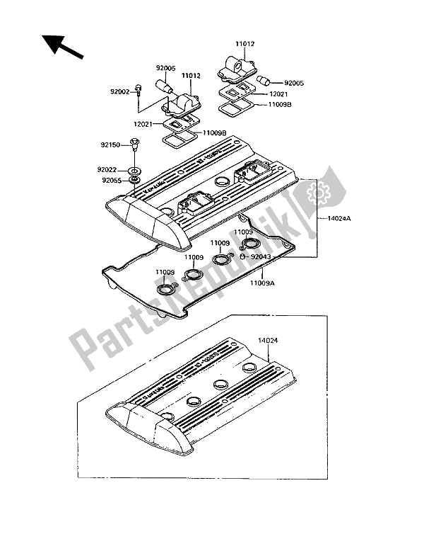 All parts for the Cylinder Head Cover of the Kawasaki 1000 GTR 1992