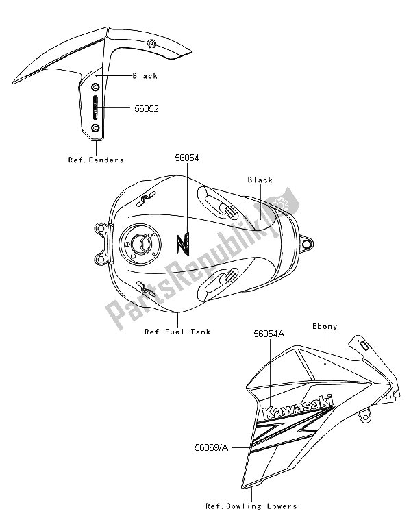 Tutte le parti per il Decalcomanie (ebano) del Kawasaki Z 800 ABS DDS 2013