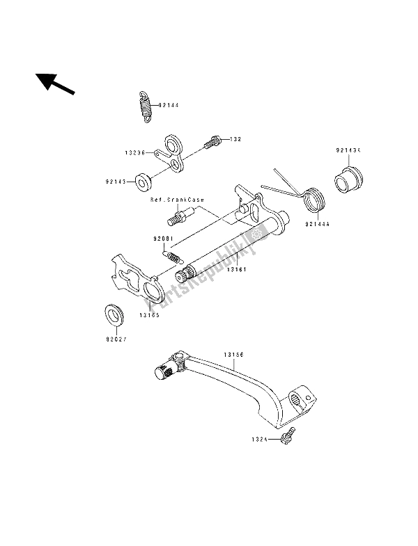 All parts for the Gear Change Mechanism of the Kawasaki KDX 250 1992