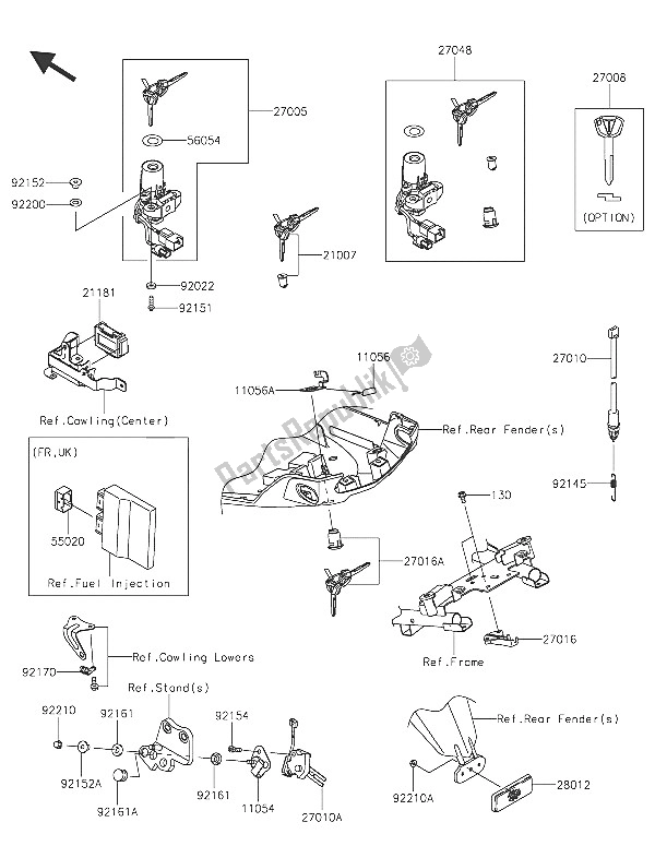 Alle onderdelen voor de Contactschakelaar van de Kawasaki Versys 1000 2016