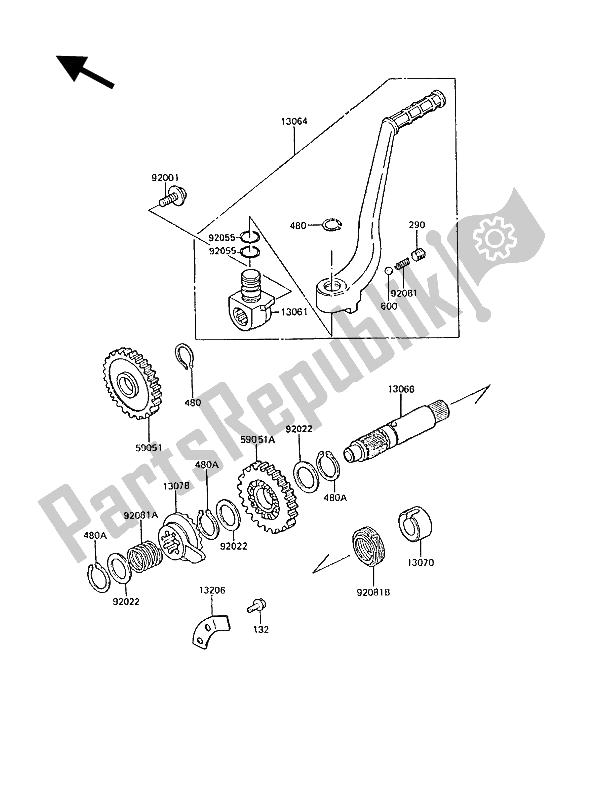 Wszystkie części do Mechanizm Kickstartera Kawasaki KX 125 1988