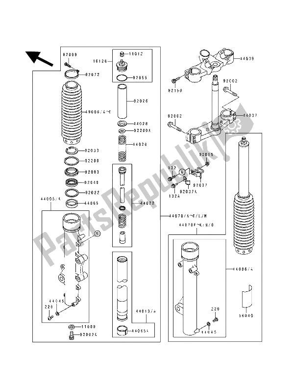 Tutte le parti per il Forcella Anteriore del Kawasaki KLE 500 1991