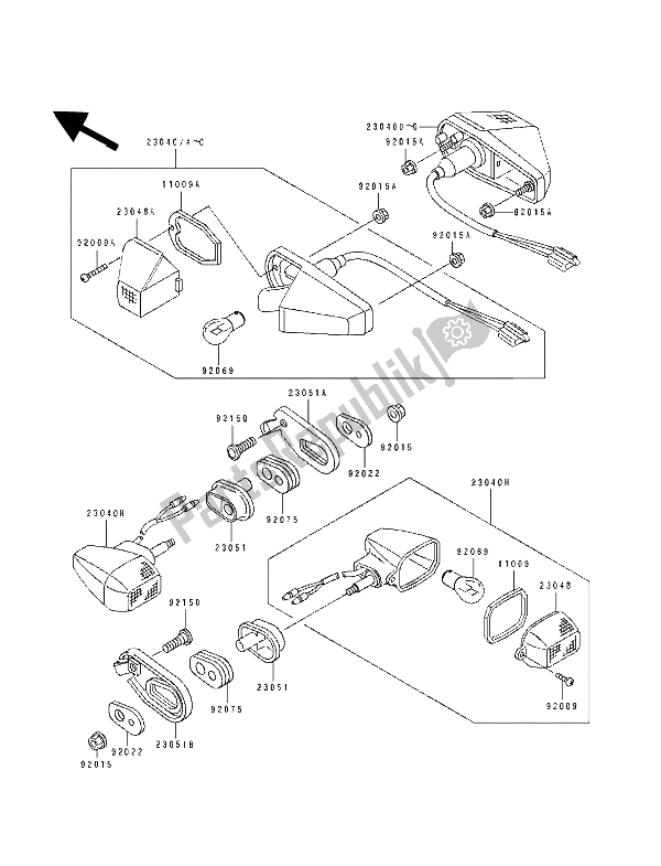 Toutes les pièces pour le Clignotant du Kawasaki Tengai 650 1990