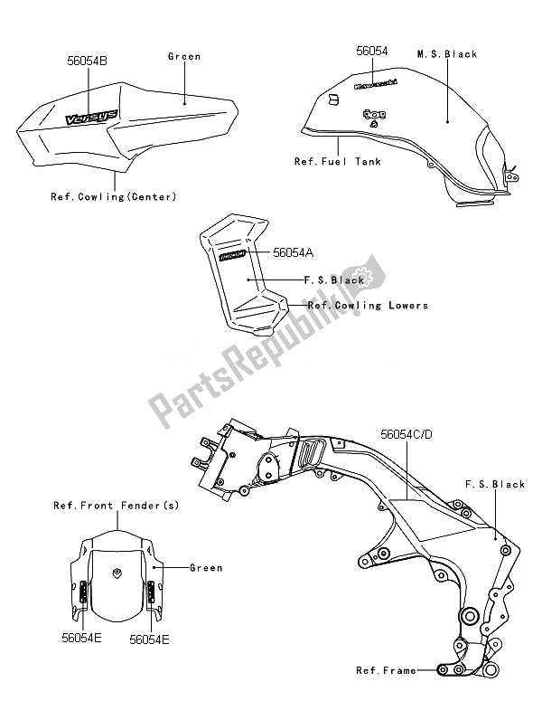 All parts for the Decals (green) of the Kawasaki Versys 1000 2014