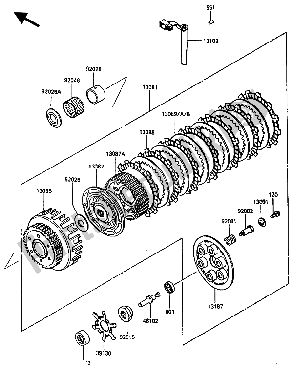 All parts for the Clutch of the Kawasaki ZL 600 1987