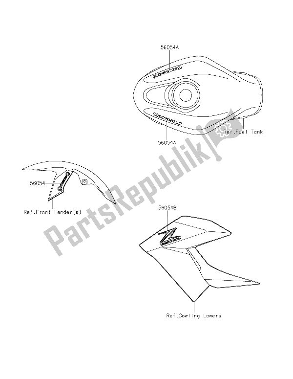 Tutte le parti per il Decalcomanie (verde) del Kawasaki Z 250 SL ABS 2015