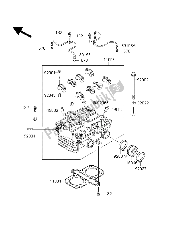 All parts for the Cylinder Head of the Kawasaki GPZ 500S UK 1996