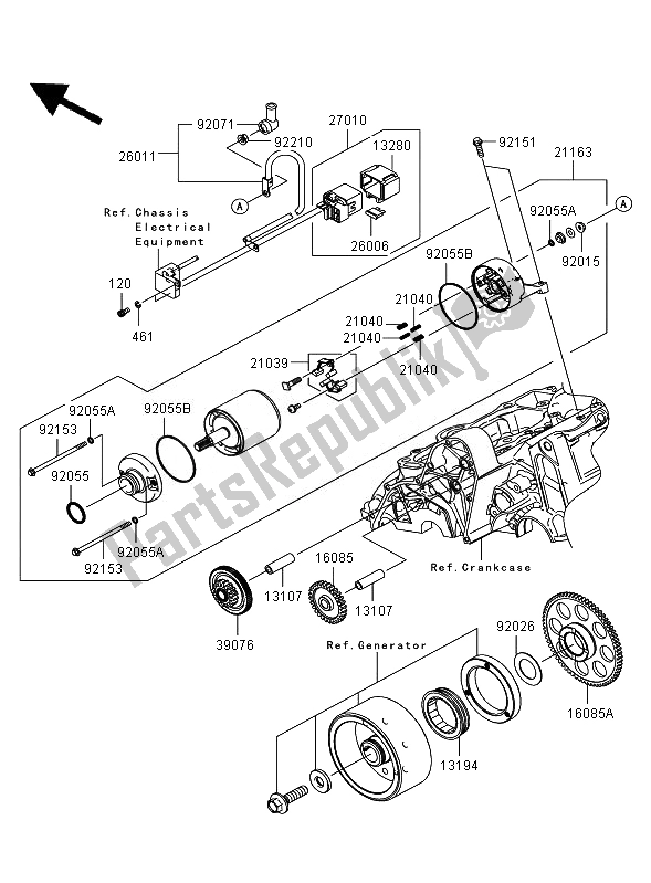 All parts for the Starter Motor of the Kawasaki Versys 650 2007