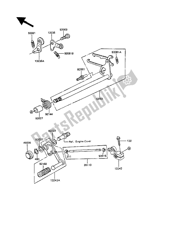 All parts for the Gear Change Mechanism of the Kawasaki GPZ 305 Belt Drive 1989