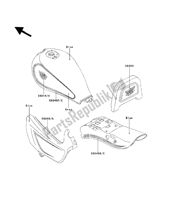 Todas las partes para Etiqueta (azul-gris) de Kawasaki EN 500 1992