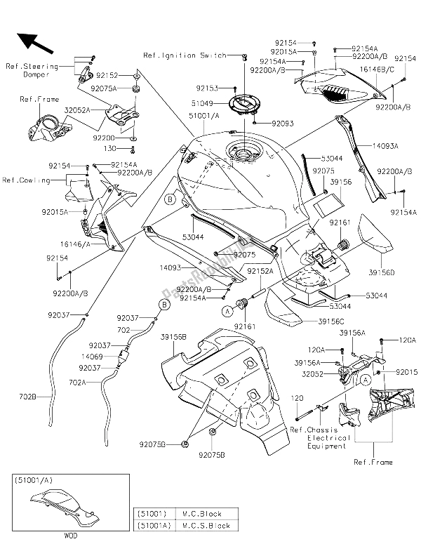 Todas las partes para Depósito De Combustible de Kawasaki Ninja H2R 1000 2015