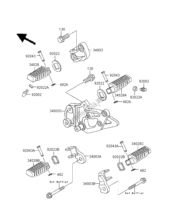 All parts for the Foot Rests of the Kawasaki GPZ 500S 1998