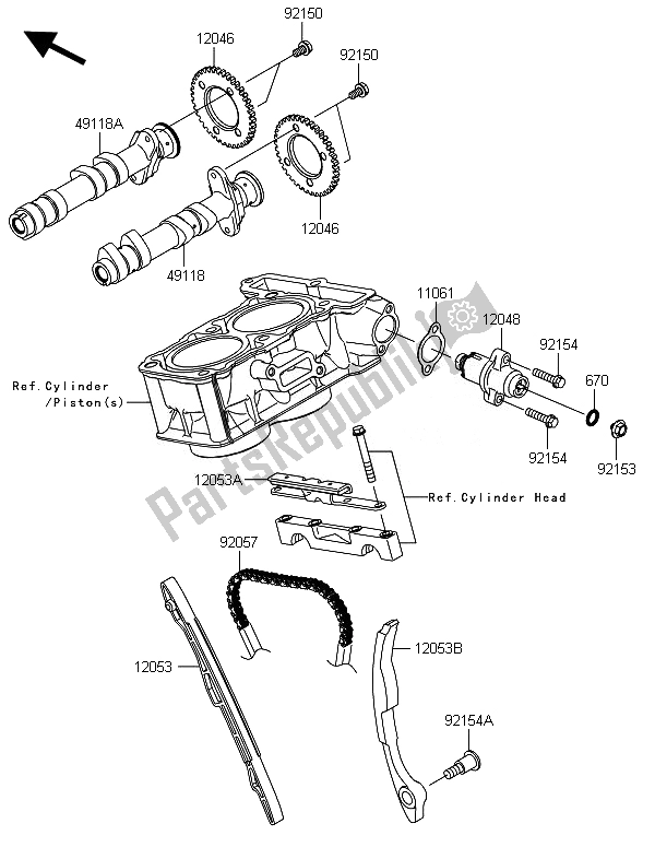 Alle onderdelen voor de Nokkenas (sen) En Spanner van de Kawasaki Ninja 300 ABS 2014