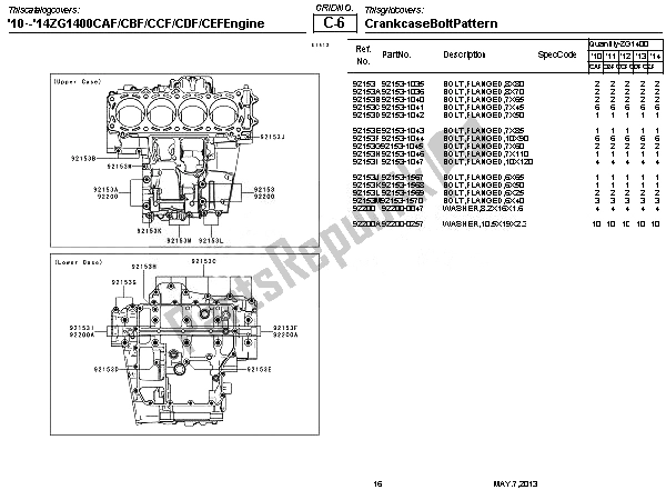 Tutte le parti per il Modello Del Bullone Del Basamento del Kawasaki 1400 GTR ABS 2014
