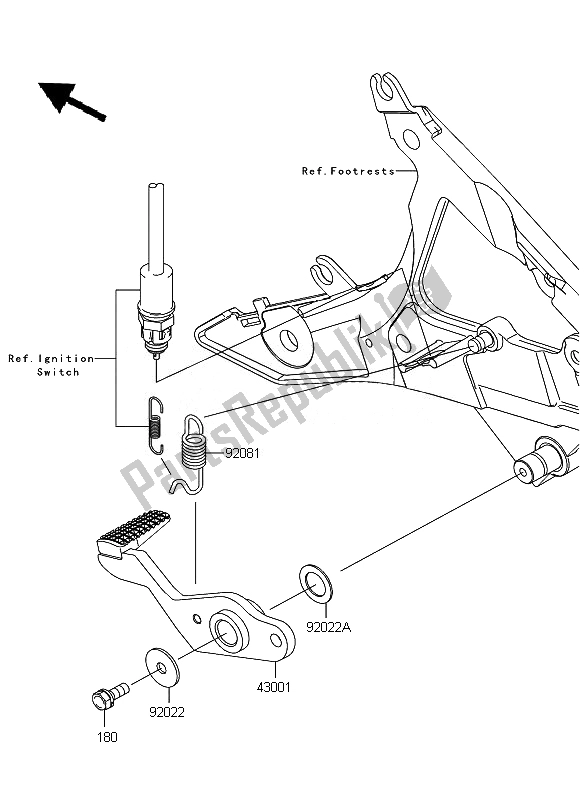 Alle onderdelen voor de Rempedaal van de Kawasaki ER 6N ABS 650 2010