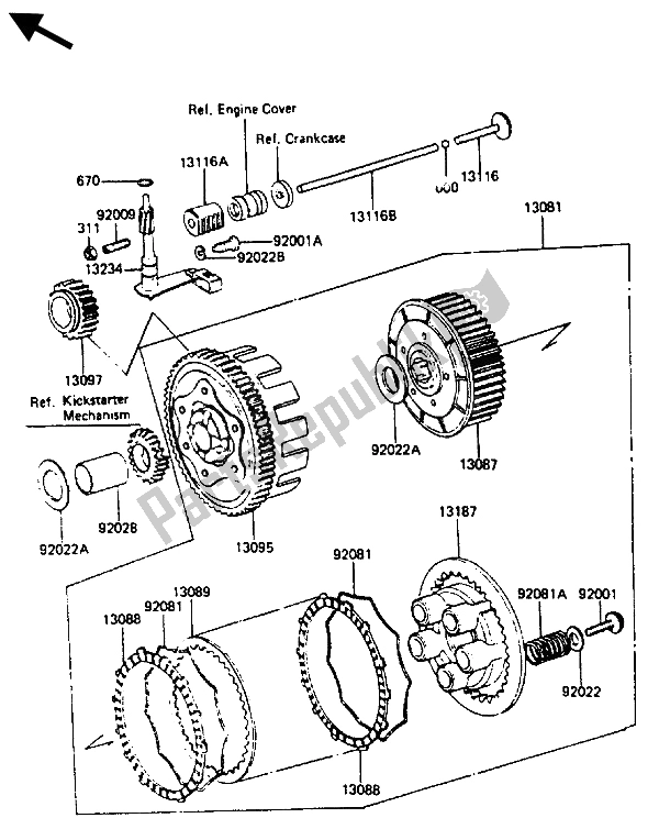 Tutte le parti per il Frizione del Kawasaki KE 125 1985