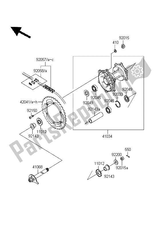 Todas as partes de Cubo Traseiro do Kawasaki KDX 200 1995