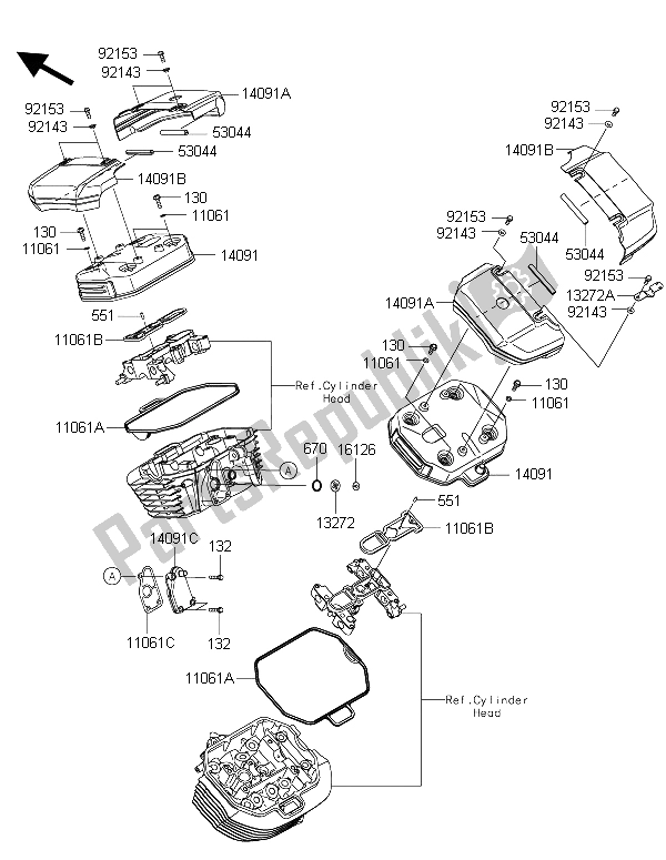 All parts for the Cylinder Head Cover of the Kawasaki Vulcan 1700 Nomad ABS 2015