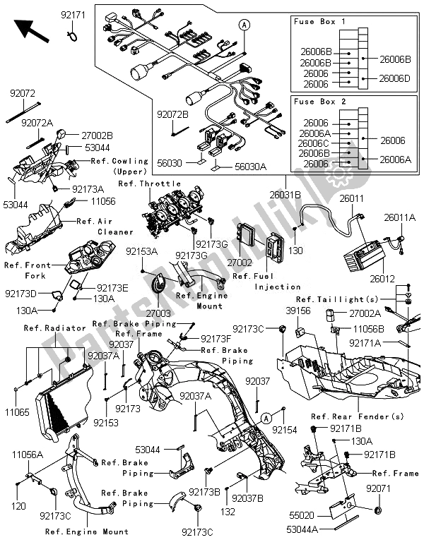 Toutes les pièces pour le Châssis équipement électrique du Kawasaki Versys 1000 2014