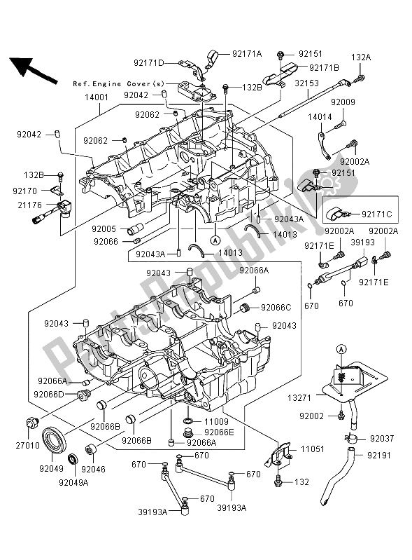 All parts for the Crankcase of the Kawasaki Ninja ZX 12R 1200 2002