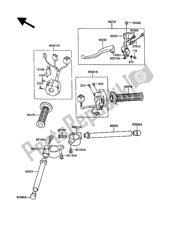 Tutte le parti per il Manubrio del Kawasaki KR 1 250 1989