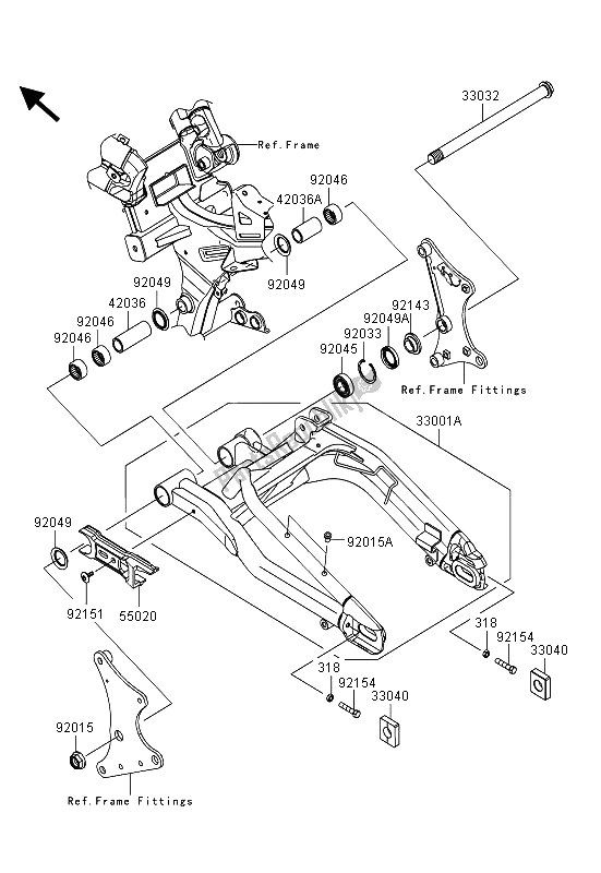 Alle onderdelen voor de Achterbrug van de Kawasaki ER 6F 650 2013