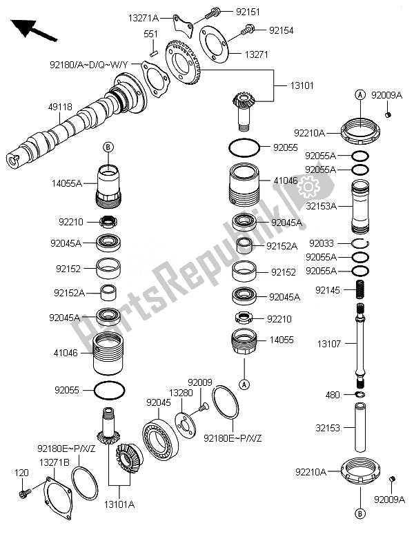 Toutes les pièces pour le Arbre (s) à Cames Et Engrenage Conique du Kawasaki W 800 2014