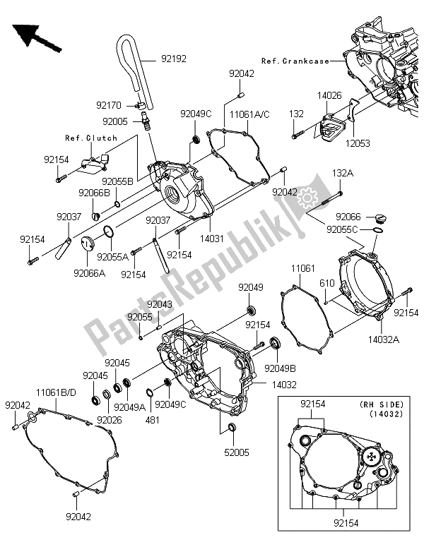 All parts for the Engine Cover of the Kawasaki KX 450 2013